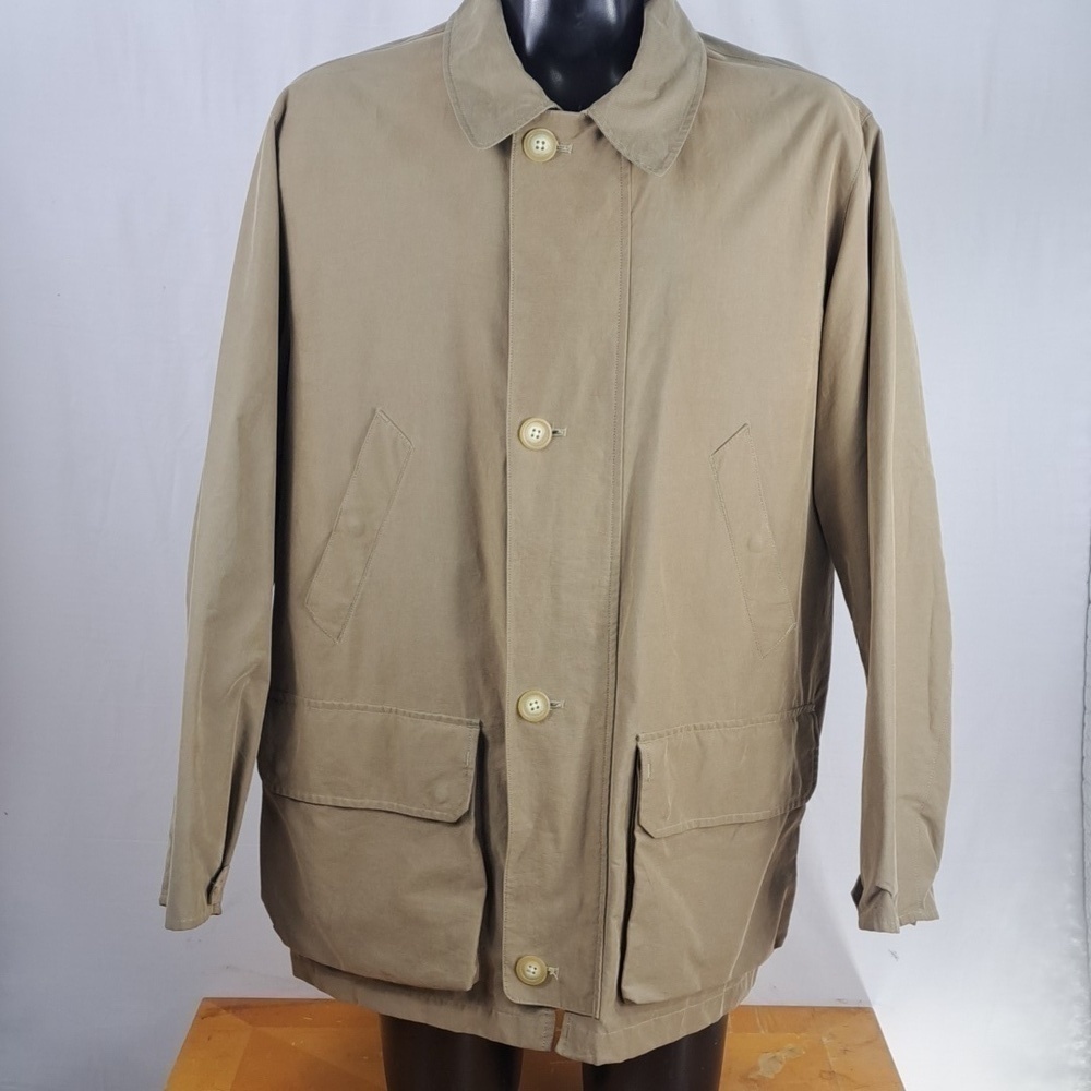 Vintage Nautica double front pocket, full zip, and button front XL tan coat